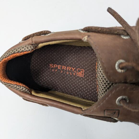 Sperry Boy 13.5 Boat Shoes Brown Leather Top Sider Cutter Lace Up Loafer Uniform - Picture 10 of 15